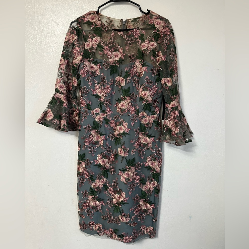 David Meister Pink and Green Floral Dress